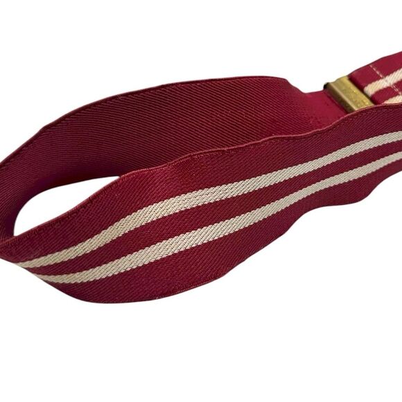 Brooks Brothers Vintage Red Cream Striped Brass Buckle Leather Trim Belt Men’s - Picture 7 of 11